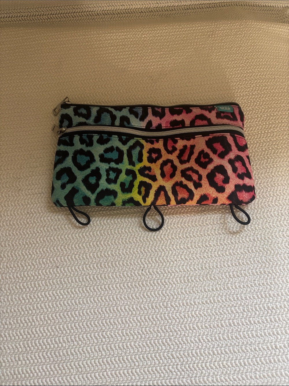 Double-Zip Rainbow Leopard Cosmetic Pouch by